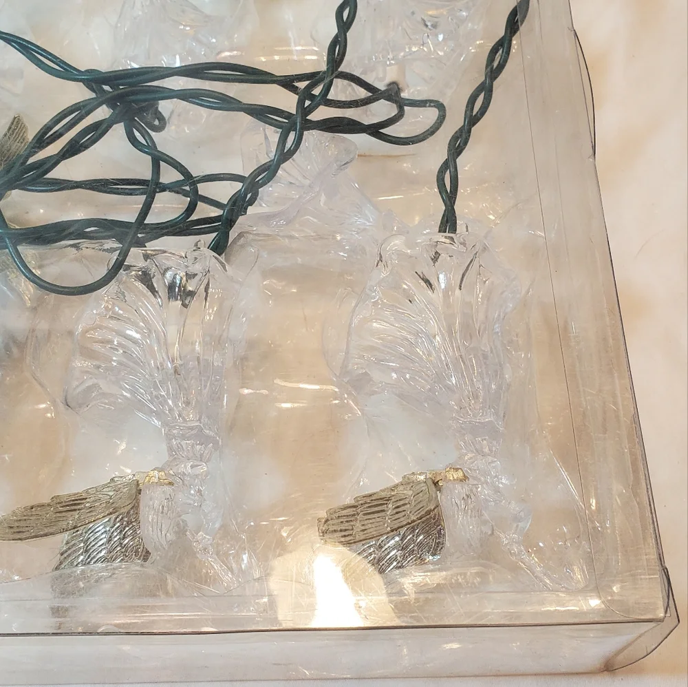 Angels Gold Wings Trumpets Vintage String Light Set 10 Lights Tree Clips